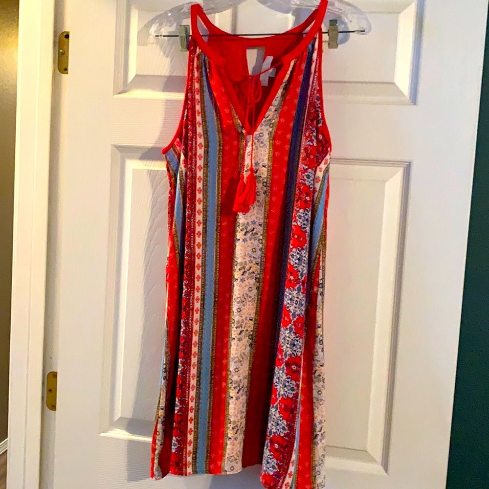 Red Striped Floral Sleeveless Summer Dress